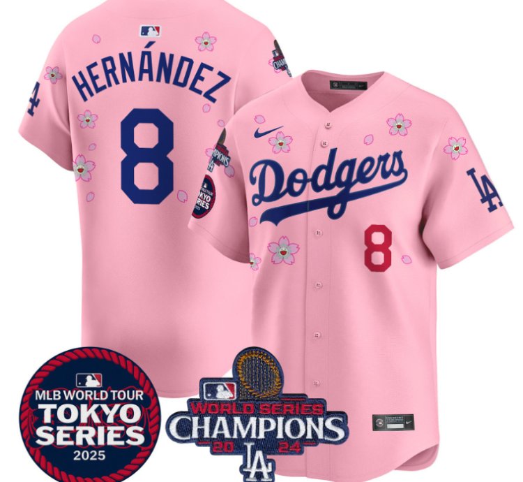 Kike Hernandez Jersey #8 Dodgers Tokyo Series 2025 World Series Champions Patch Cherry Blossom