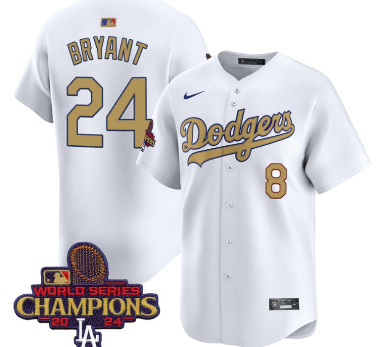 Kobe Bryant Jersey #8 Dodgers 2025 Gold Vapor Premier Stitched White