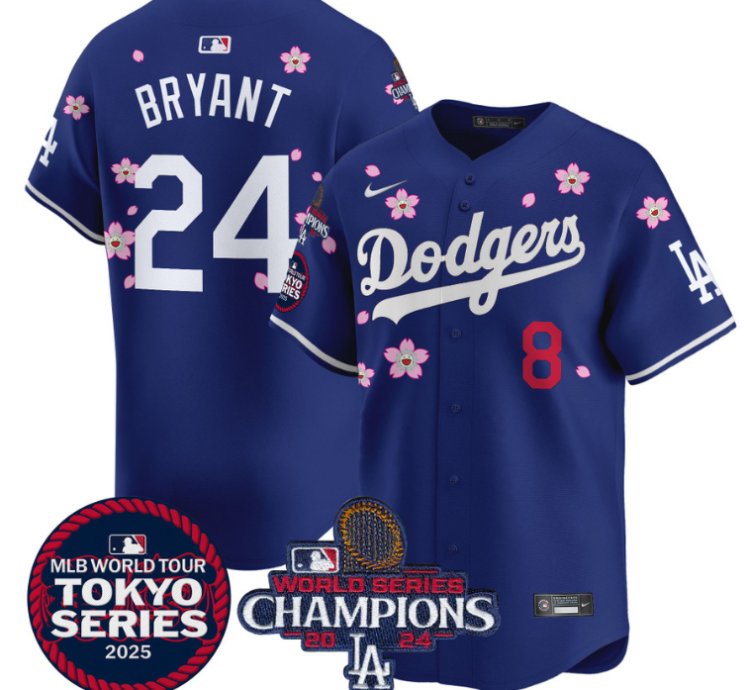 Kobe Bryant Jersey #24 Dodgers Tokyo Series 2025 World Series Champions Patch Royal
