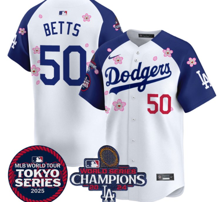 Mookie Betts Jersey #50 Dodgers Tokyo Series 2025 World Series Champions Patch Alternate