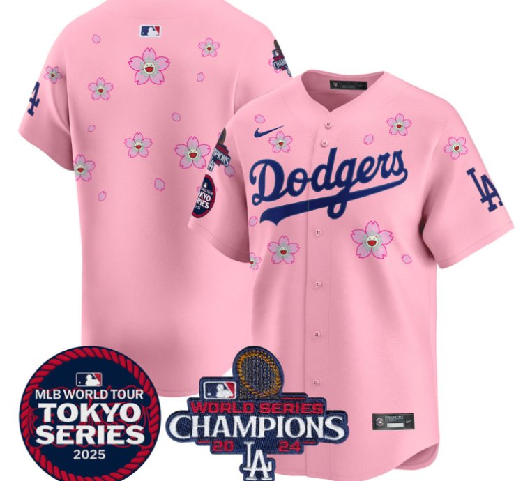Team Jersey No Name Dodgers Tokyo Series 2025 World Series Champions Patch Cherry Blossom