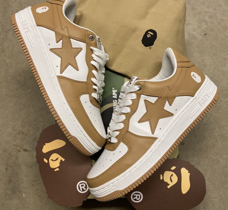 Bape premium leather bapestas beige