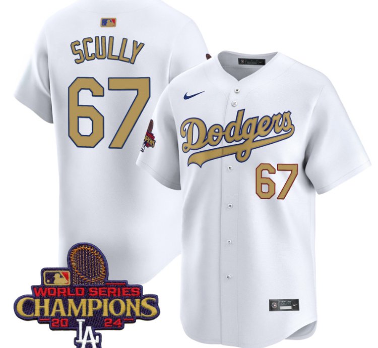 Vin Scully Jersey #67 Dodgers 2025 Gold Vapor Premier Limited Stitched White