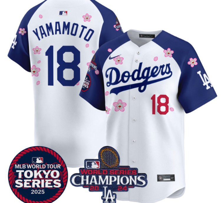 Yamamoto Jersey #18 Dodgers Tokyo Series 2025 World Series Champions Patch Alternate
