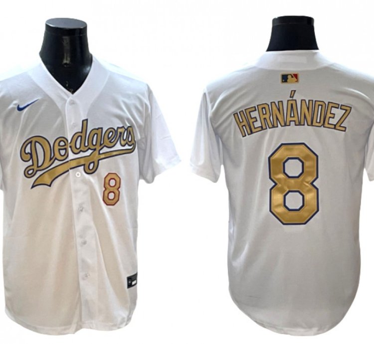 Los Angeles Dodgers #8 Enrique Hernández White 2025 Gold Collection Limited Jersey