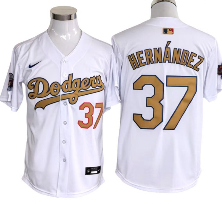 Los Angeles Dodgers #37 Teoscar Hernandez White 2025 Gold Collection Limited Jersey