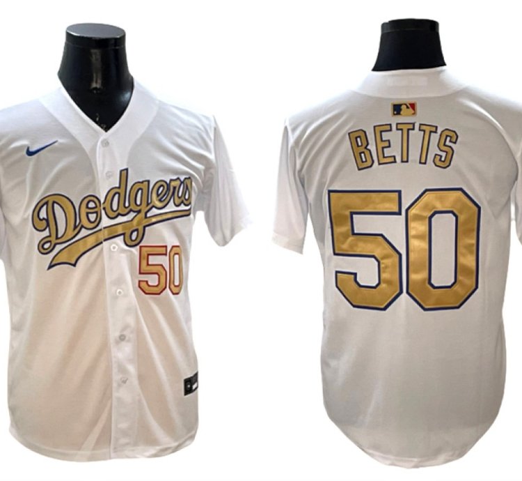 Los Angeles Dodgers #50 Mookie Betts White 2025 Gold Collection Limited Jersey