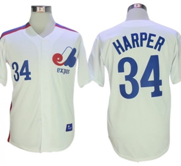 Montreal Expos #34 Bryce Harper White Throwback Jersey