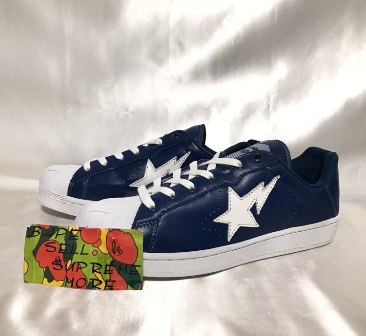 BAPE Skull Sta Navy White Leather