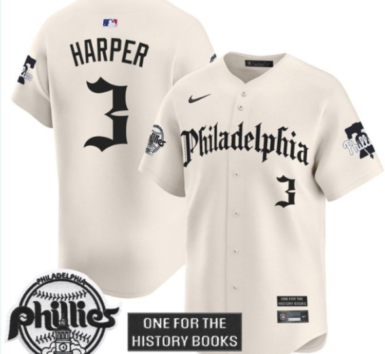 Bryce Harper Jersey #3 Phillies Retro Newspaper Edition Vapor Premier Limited Stitched Cream