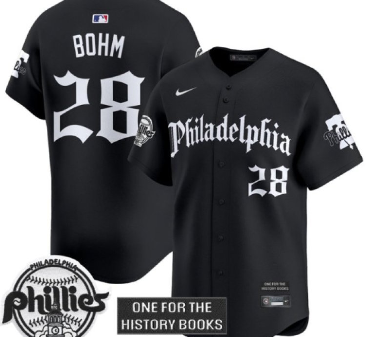 Alec Bohm Jersey #28 Phillies Retro Newspaper Edition Vapor Premier Limited Stitched Black