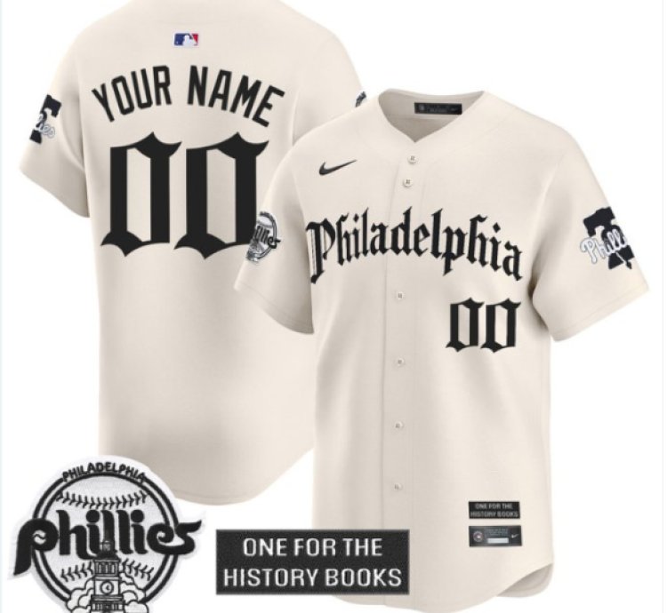 Custom Phillies Jersey Retro Newspaper Edition Vapor Premier Limited Stitched Cream