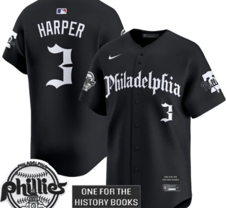 Bryce Harper Jersey #3 Phillies Retro Newspaper Edition Vapor Premier Limited Stitched Black