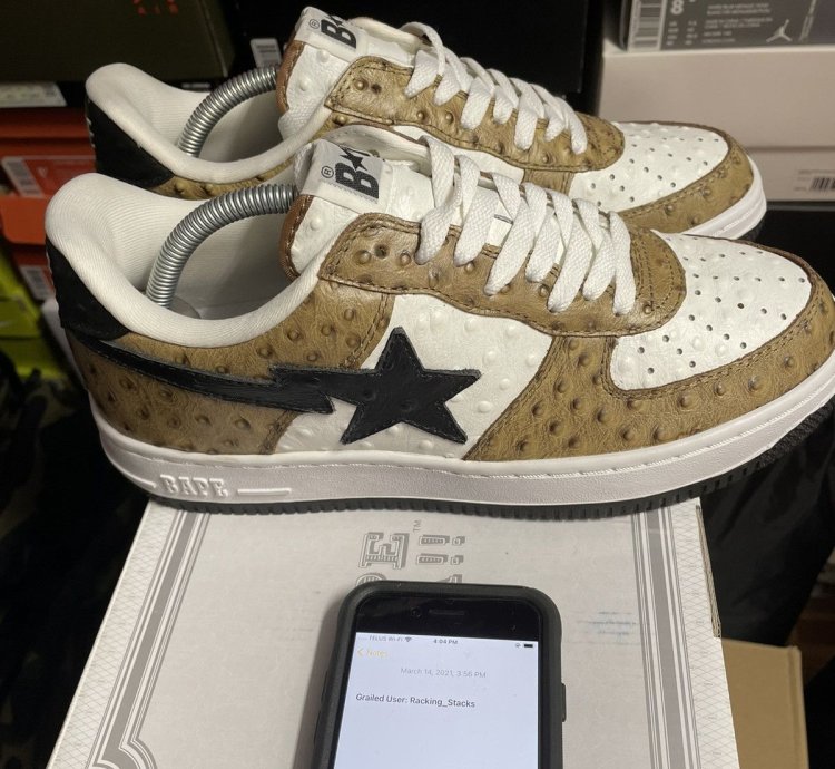Bape sta 2010 ostrich brown white Leather 8 5us