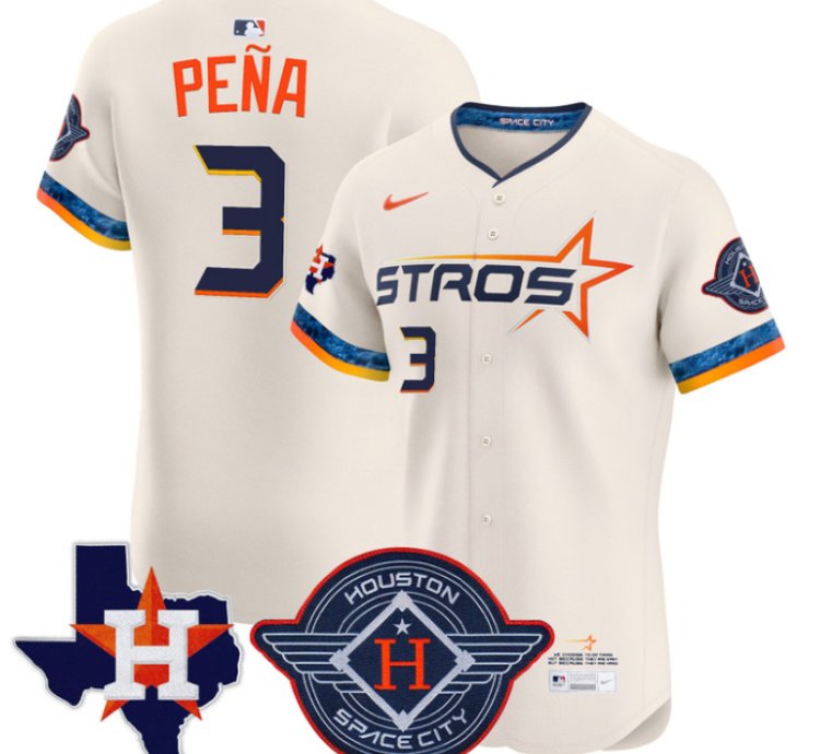 Jeremy Pena Jersey 3 Houston Astros 2025 City Connect Texas Patch Premier Elite Stitched Cream