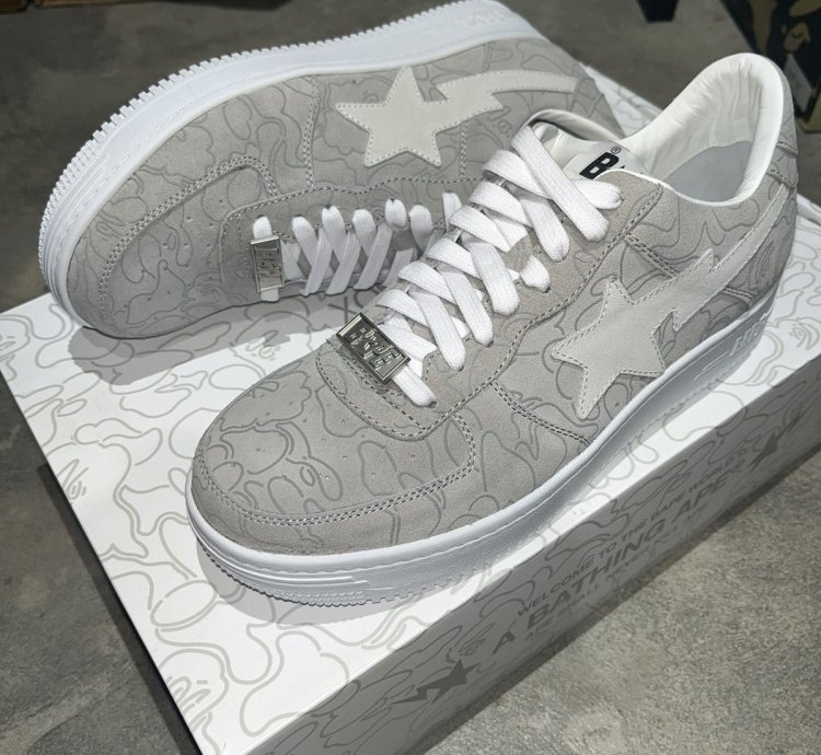 Bape Sta Bapesta Solebox Sz 8 5 Light Grey Suede White