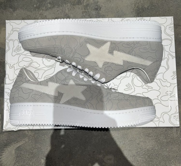 Bape Sta Bapesta Solebox Sz 8 5 Light Grey Suede White