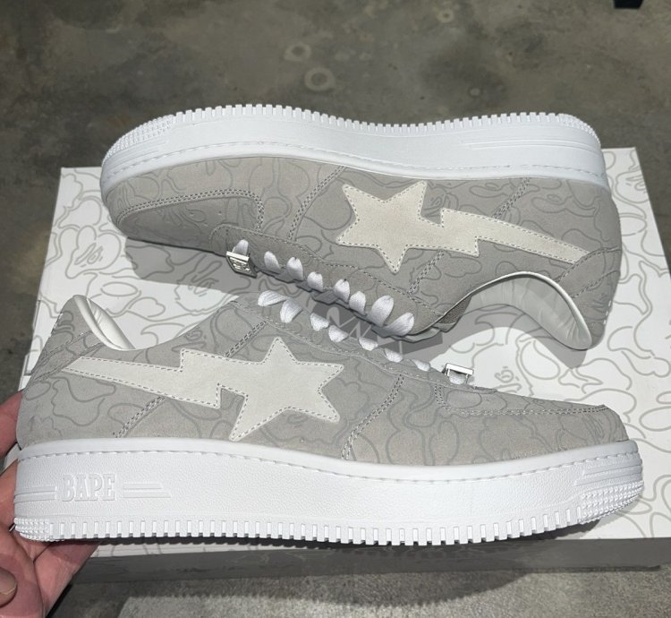 Bape Sta Bapesta Solebox Sz 8 5 Light Grey Suede White