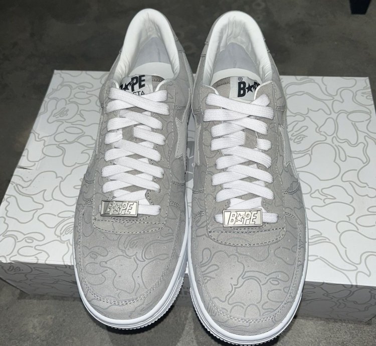 Bape Sta Bapesta Solebox Sz 8 5 Light Grey Suede White