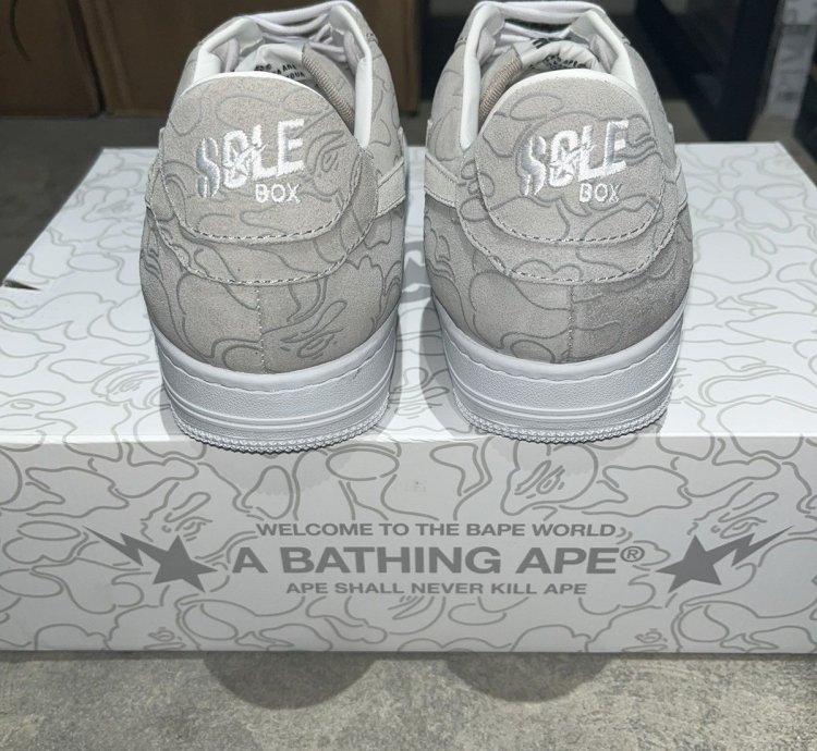 Bape Sta Bapesta Solebox Sz 8 5 Light Grey Suede White