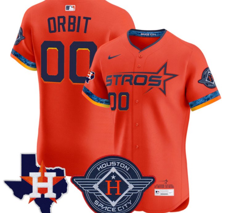 Orbit Jersey 00 Houston Astros 2025 City Connect Texas Patch Premier Elite Stitched Orange