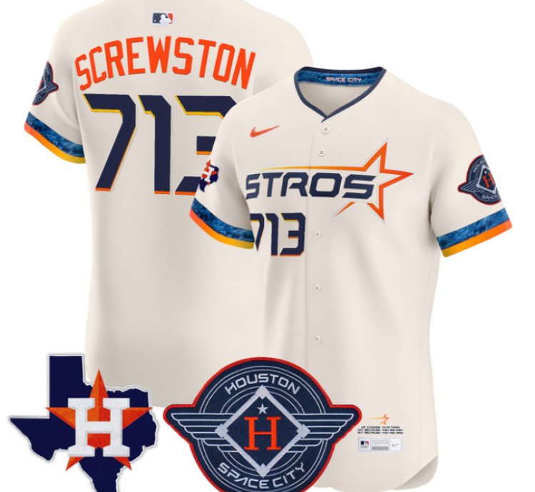 Screwston Jersey 713 Houston Astros 2025 City Connect Texas Patch Premier Elite Stitched Cream