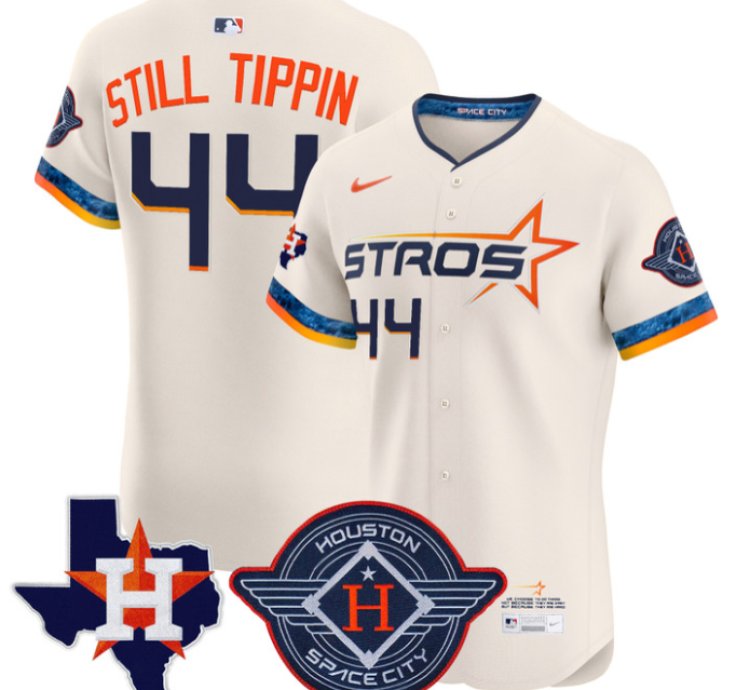 Still Tippin Jersey 44 Houston Astros 2025 City Connect Texas Patch Premier Elite Stitched Cream