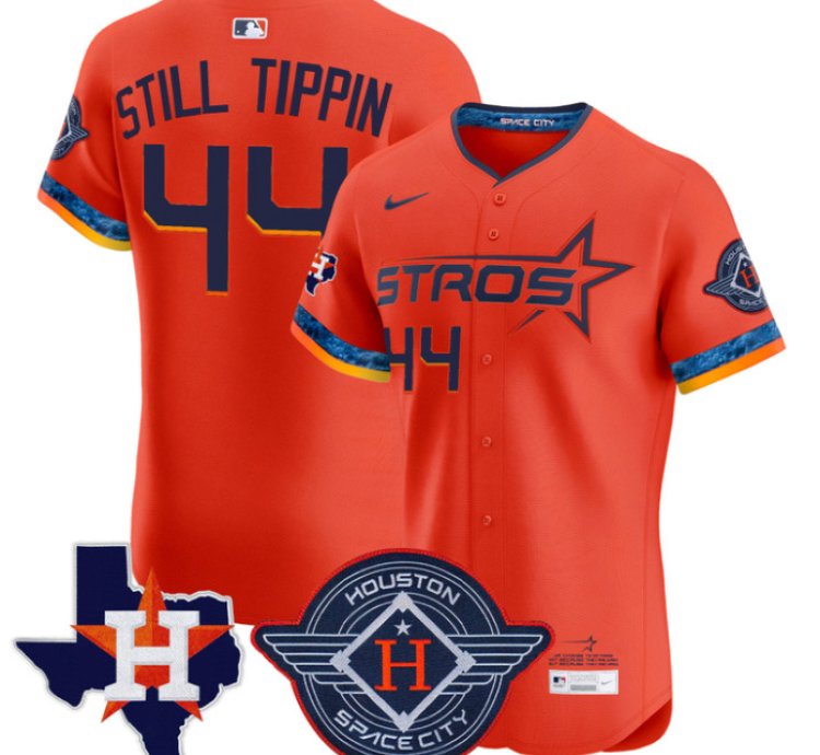 Still Tippin Jersey 44 Houston Astros 2025 City Connect Texas Patch Premier Elite Stitched Orange