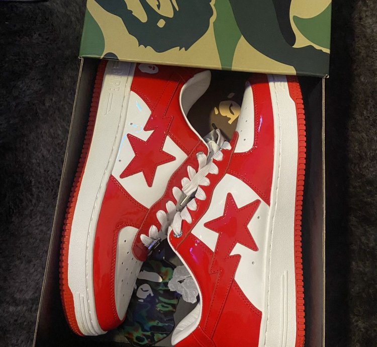 Bape Sta Patent Leather White Red 2023
