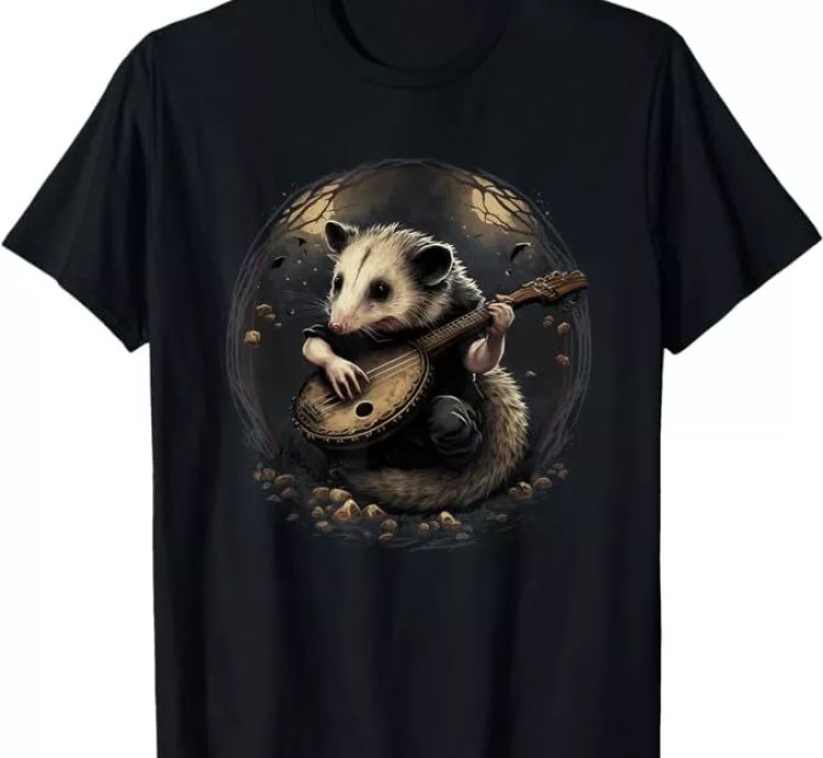 Opossum Possum Playing Banjo Cute Funny T-shirt Size S-5xl