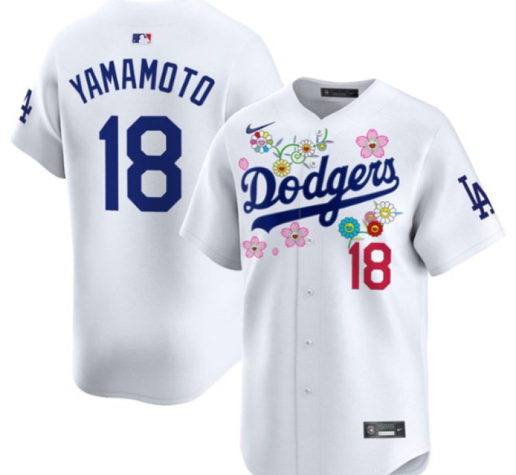 Yamamoto kanji Jersey 18 Dodgers X Takashi Murakami 2025 Vapor Stitched White