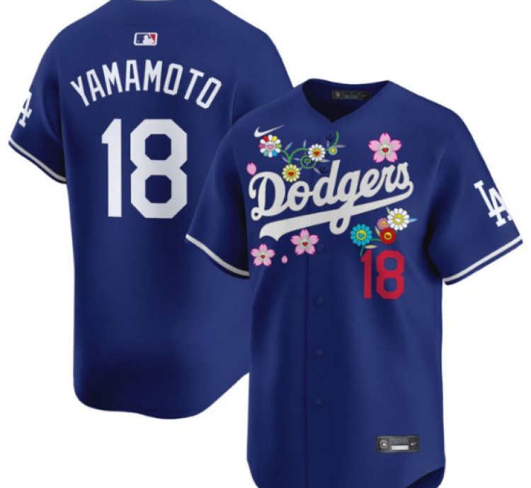 Yamamoto kanji Jersey 18 Dodgers X Takashi Murakami 2025 Vapor Stitched Royal