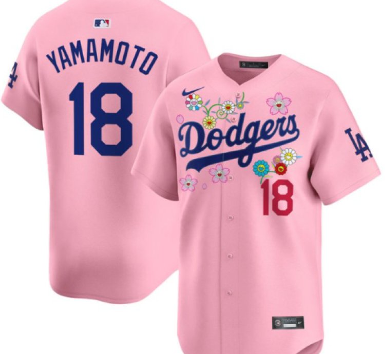Yamamoto kanji Jersey 18 Dodgers X Takashi Murakami 2025 Vapor Stitched Cherry Blossom