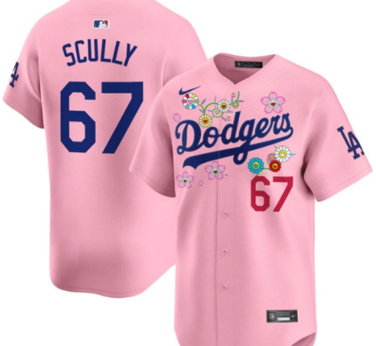 Vin Scully Jersey 67 Dodgers X Takashi Murakami 2025 Vapor Limited Stitched Cherry Blossom