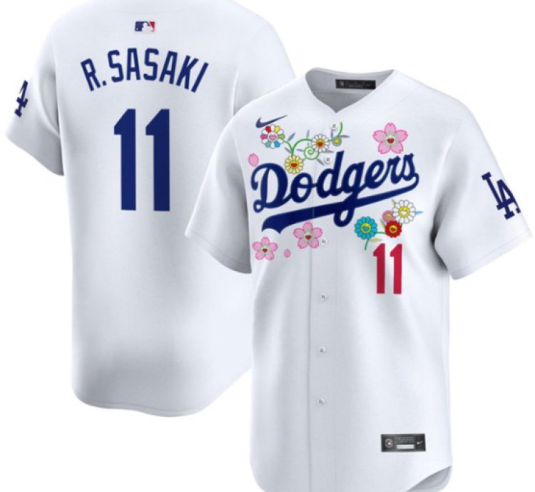 Roki Sasaki kanji Jersey 11 Dodgers X Takashi Murakami 2025 Vapor Stitched White