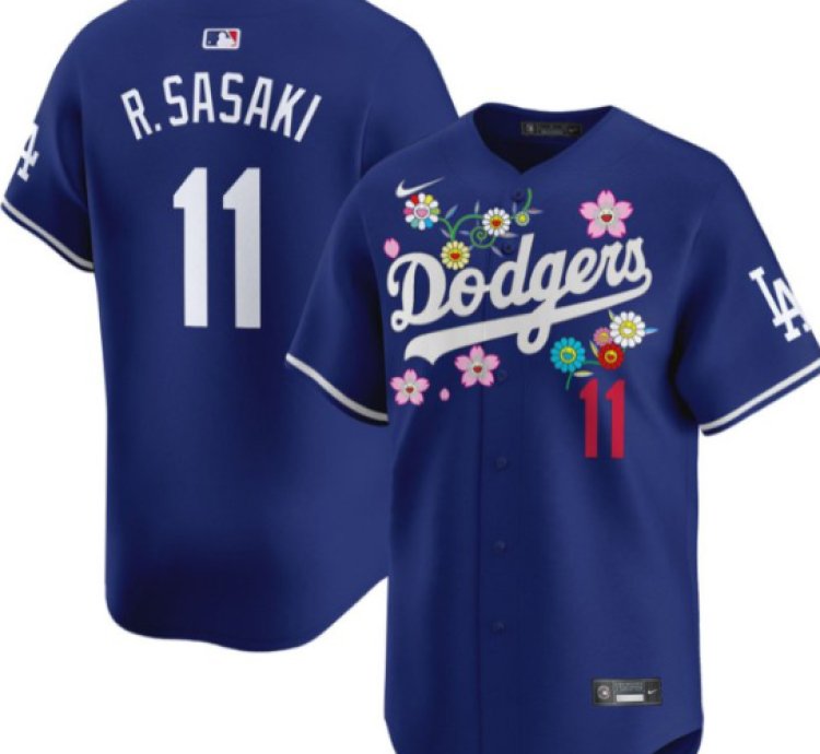 Roki Sasaki kanji Jersey 11 Dodgers X Takashi Murakami 2025 Vapor Stitched Royal