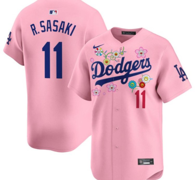 Roki Sasaki kanji Jersey 11 Dodgers X Takashi Murakami 2025 Vapor Stitched Cherry Blossom