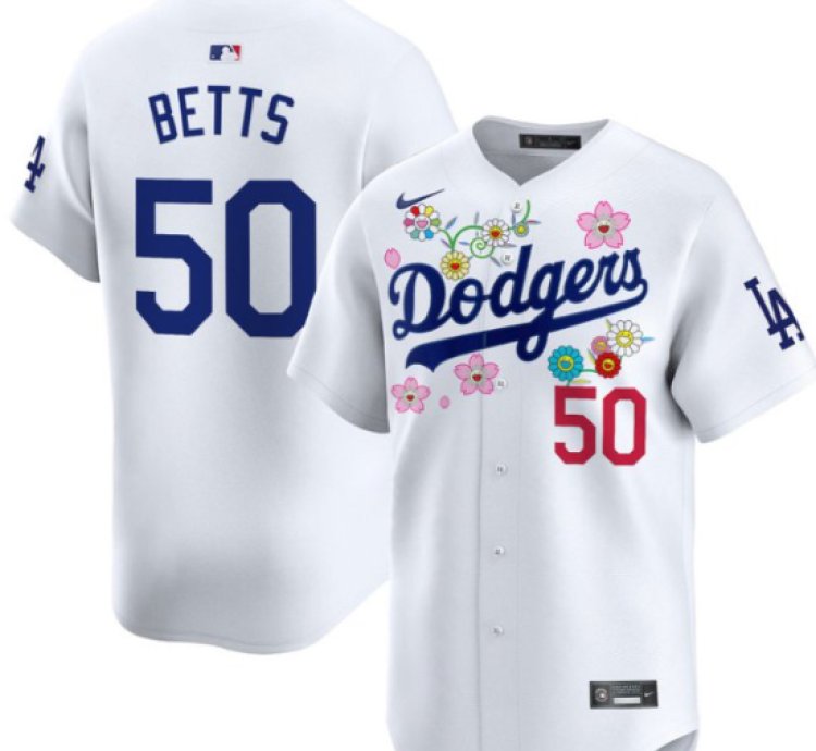 Mookie Betts Jersey 50 Dodgers X Takashi Murakami 2025 Vapor Limited Stitched White