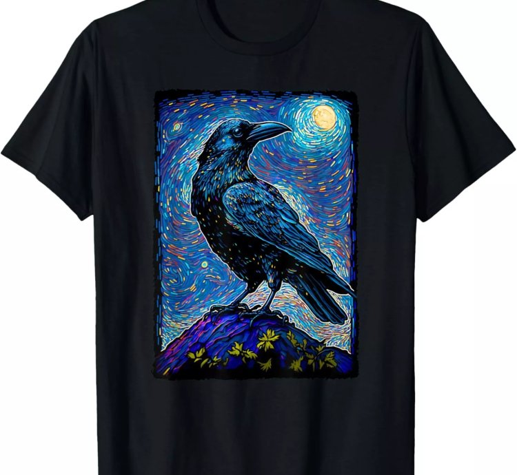 Raven Starry Night Crow Lover Cool Design Gift T-shirt Size S-5xl