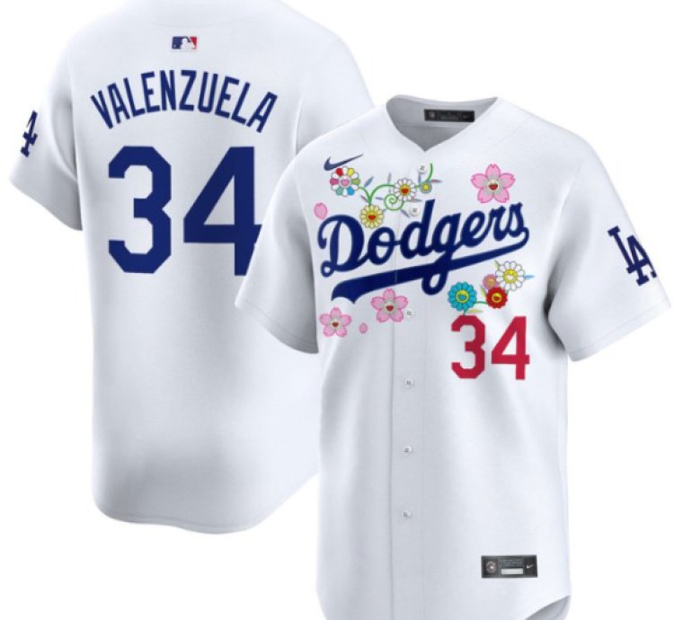 Fernando Valenzuela Jersey 34 Dodgers X Takashi Murakami 2025 Vapor Limited Stitched White