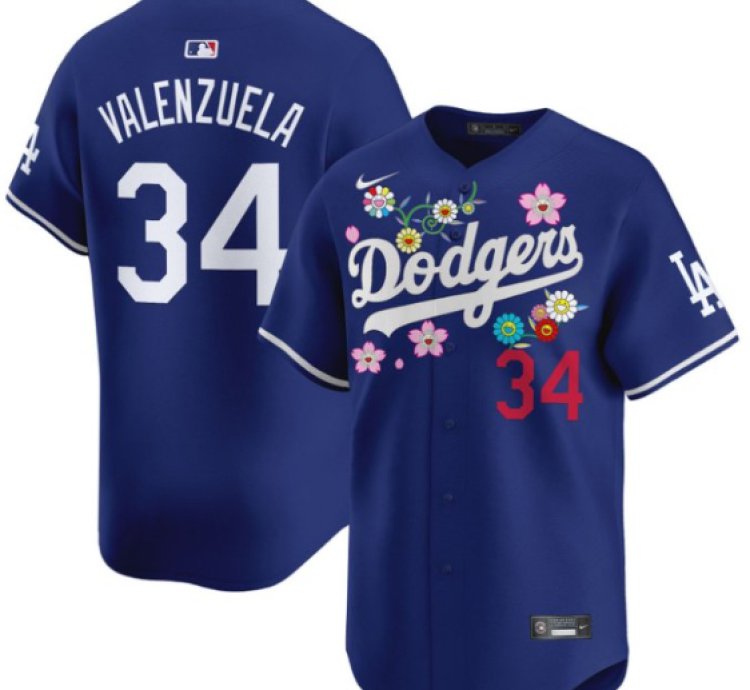 Fernando Valenzuela Jersey 34 Dodgers X Takashi Murakami 2025 Vapor Limited Stitched Royal