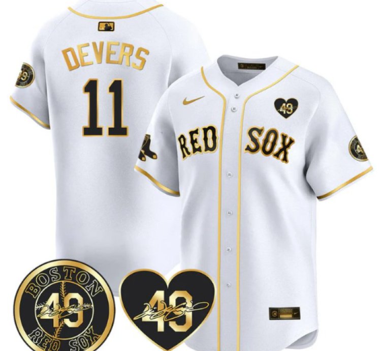 Rafael Devers Jersey 11 Boston Red Sox Tim Wakefield Memorial Patch Stitched White Gold