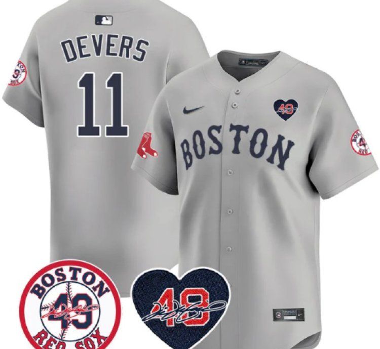 Rafael Devers Jersey 11 Boston Red Sox Tim Wakefield Memorial Patch Stitched Gray