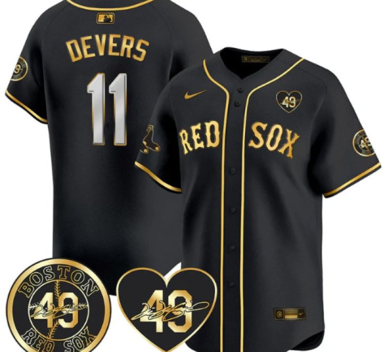 Rafael Devers Jersey 11 Boston Red Sox Tim Wakefield Memorial Patch Stitched Black Gold