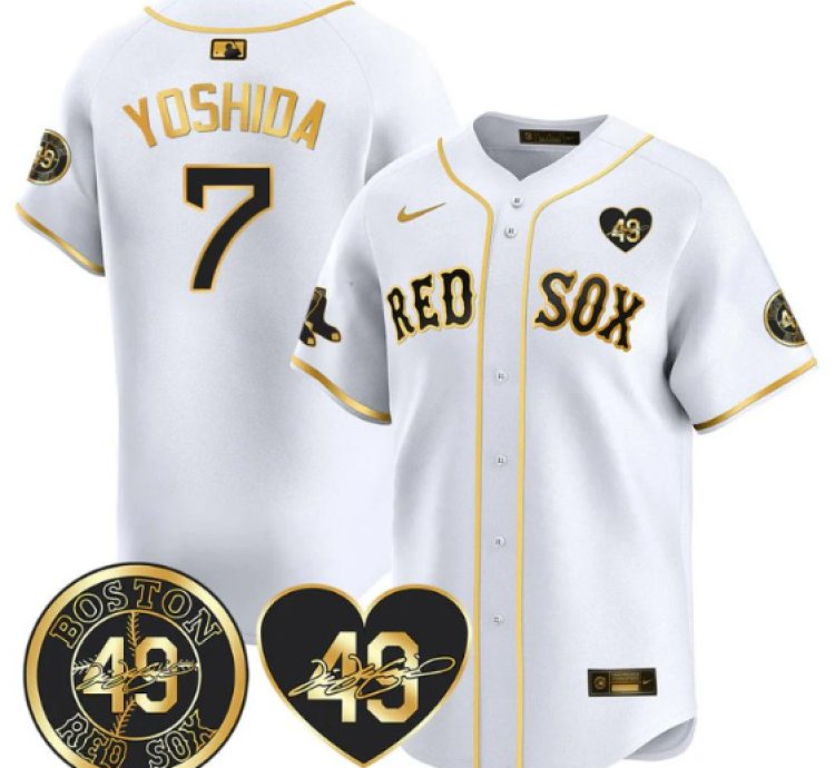 Masataka Yoshida Jersey 7 Boston Red Sox Tim Wakefield Memorial Patch Stitched White Gold