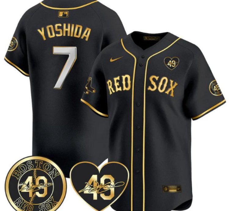Masataka Yoshida Jersey 7 Boston Red Sox Tim Wakefield Memorial Patch Stitched Black Gold