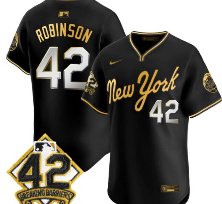 Jackie Robinson Jersey 42 New York Mets 2025 Road Alternate Stitched Black Gold
