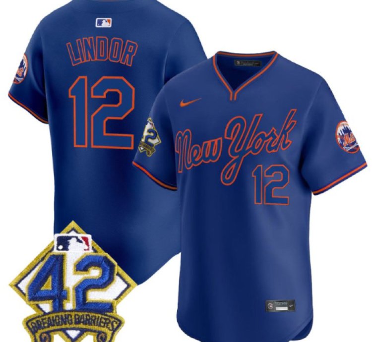 Francisco Lindor Jersey 12 New York Mets 2025 Jackie Robinson Patch Alternate Stitched Royal