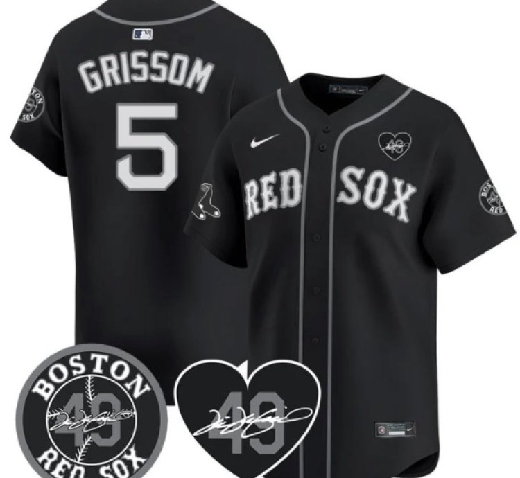 Vaughn Grissom Jersey 5 Boston Red Sox Tim Wakefield Memorial Patch Stitched Black