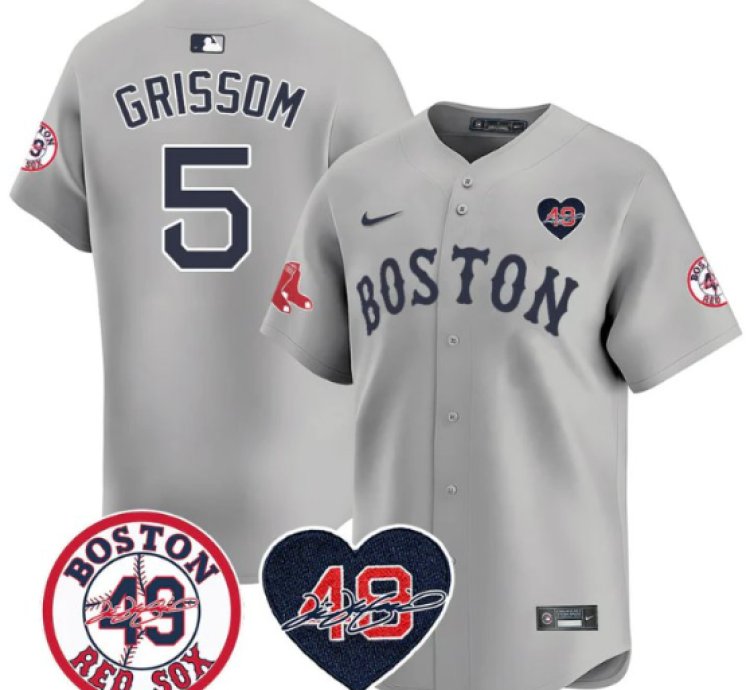 Vaughn Grissom Jersey 5 Boston Red Sox Tim Wakefield Memorial Patch Stitched Gray